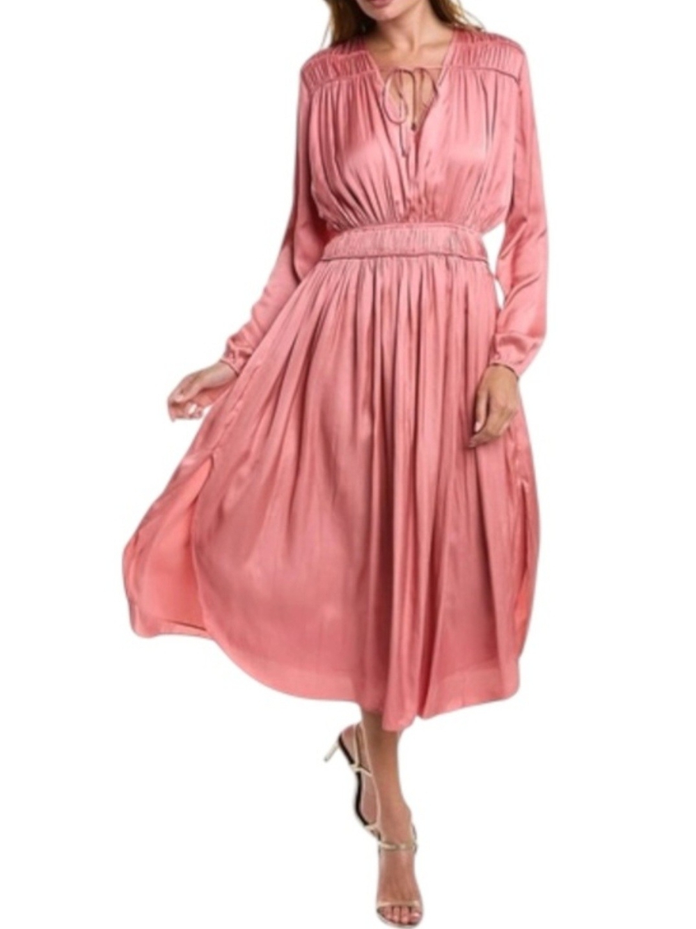Elie Tahari Satin Midi Dress in Rose Pink